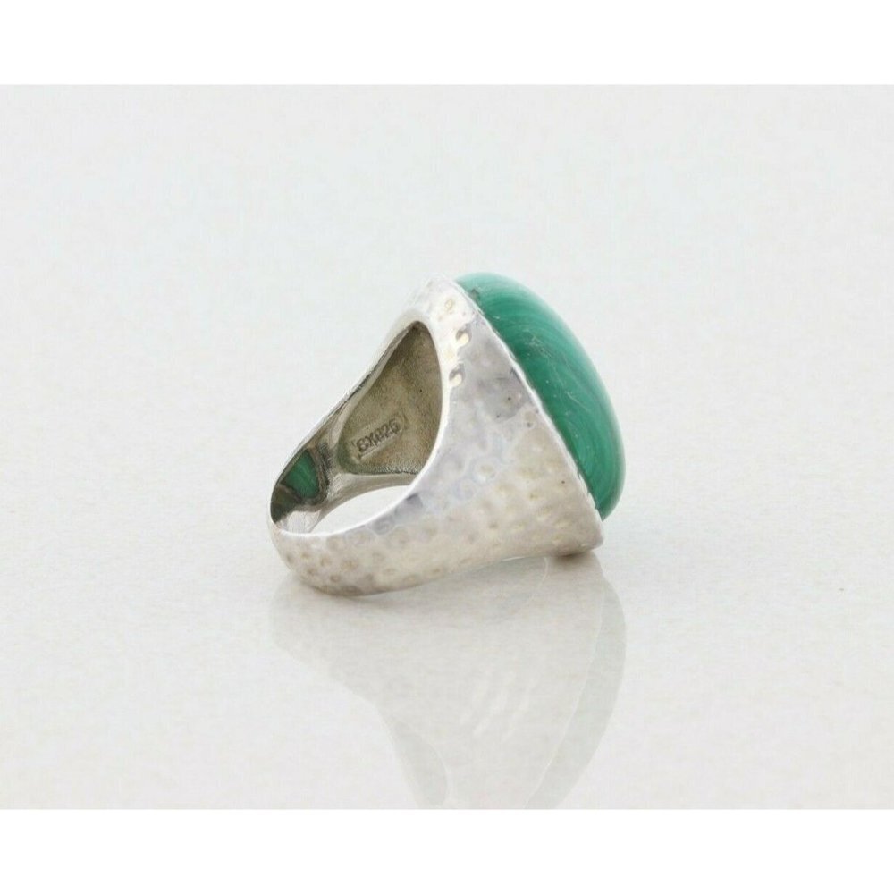 Sterling Silver Large Malachite Ring Size 6 1/4 - Picture 7 of 8